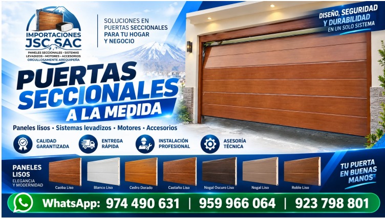 Banner publicitario Importaciones JSC SAC – Puertas seccionales a la medida